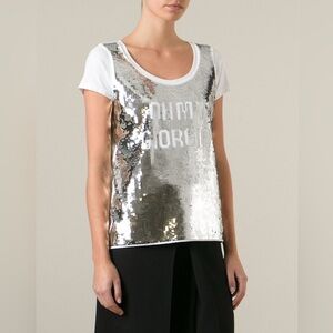 Emporio Armani Short Sleeve Sequin Oh My Giorgio Tee T Shirt White Silver 44